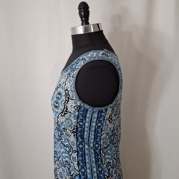 Y2k Max Studio Racing Blue Side Stripe Blue Floral Handkerchief Maxi Dress M - Picture 12 of 12